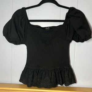 Black elegant ribbed off the shoulder blouse